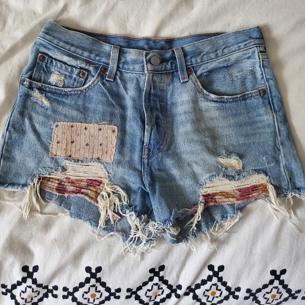 Levi's 501 patchwork cutoff shorts